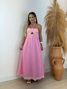 Vestido Longo com Detalhe Bordado